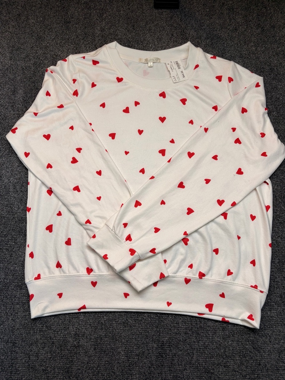 Z Supply White Crewneck Sweatshirt with Red Heart Print